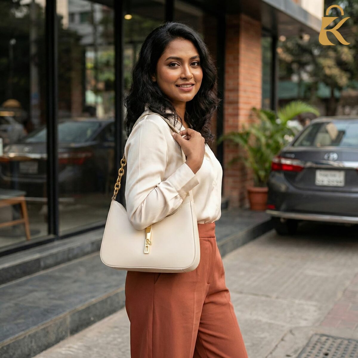 Fashionable PU Leather Shoulder Bag white for Women in Bangladesh model